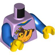 Lego Torso, Sleeping Sloth on Tree Branch print, Blue Arms, Yellow Hands / Lavender