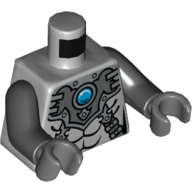 Lego Torso Armor with Straps and Blue Round Jewel (Chi) Print, Black Arms, Dark Bluish Gray Hands / Light Bluish Gray