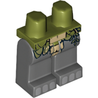 Lego Hips and Dark Bluish Gray Legs with Olive Green and Tan Loincloth and Gray Toes Print / Olive Green