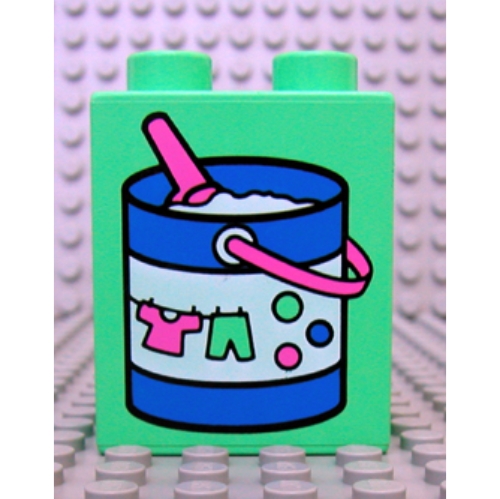 Lego Duplo Brick 1 x 2 x 2 with Blue Laundry Detergent Packet with Pink Scoop Print / Light Green