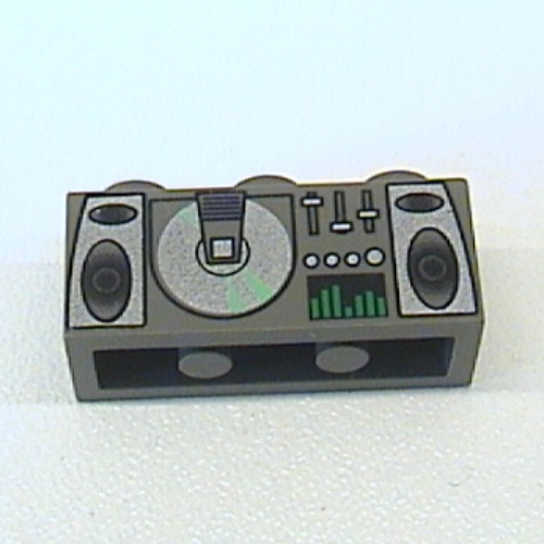 Lego Brick 1 x 3 with Radio and CD Player Print / Dark Gray
