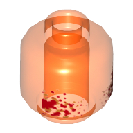 Lego Minifig Head (No Face), Ultron / Iron Legion, Red and Gold Spatter Print / Trans-Neon Orange