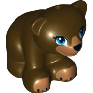 Lego Animal, Bear, Small with Hole in Top and Blue Eyes Print / Dark Brown