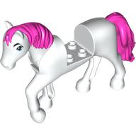 Lego Animal, Horse with Raised Leg, Dark Pink Mane and Tail, Dark Azure Eyes print / White