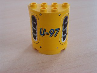 Lego Cylinder Half 2 x 4 x 4 with 'U-97' & Vent Holes Pattern (Sticker) - Set 8250