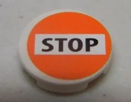 Tile, Round 2 x 2 with 'STOP' on White and Orange Background Pattern (Sticker) - Set 8969