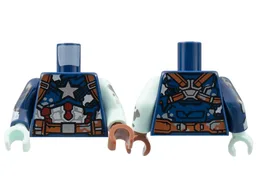 Torso Tattered Captain America Armor Pattern / Light Aqua Arm Left with Splotches Pattern / Dark Blue Arm Right with Torn Sleeve Pattern / Reddish Brown Hand Left / Light Aqua Hand Right