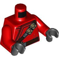 Lego Torso Robe with Dark Red Trim, Reddish Brown Belt, Straps, Pockets Print, Red Arms, Black Hands / Red