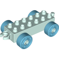 Lego Duplo Car Base 2 x 6 with Fake Bolts, Open Hitch End and Medium Azure Wheels