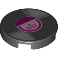 Lego Tile Round 2 x 2 with Vinyl LP with Purple Center print / Black