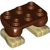 Feet, 2 x 3 x 2/3 with 6 Studs on Top with Tan Toes Pattern / Reddish Brown
