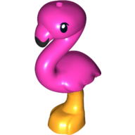 Lego Animal, Bird, Flamingo with Orange Leg, Black Eyes and Beak / Dark Pink