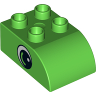 Lego Duplo Brick 2 x 3 with Curved Top and Eye Print on Both Sides / Bright Green