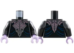 Torso Robe, Dark Silver Skull Armor, Metallic Pink Stripes, Dark Blue Gathers Pattern / Black Arms with Armor and Stripes Pattern / Lavender Hands