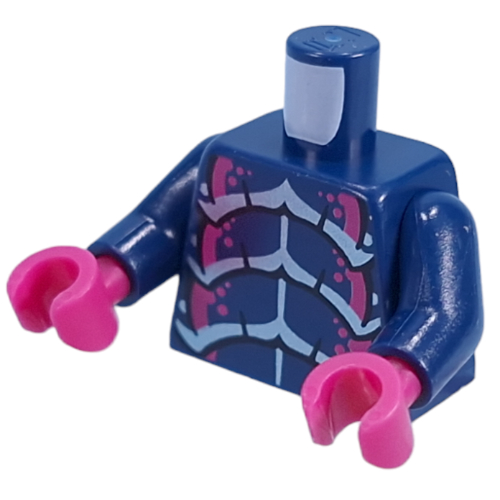 Lego Torso, Silver/Magenta Alien Bug Chest, Scaled Back print, Dark Blue Arms, Magenta Hands / Dark Blue
