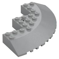 Lego Brick Round Corner 10 x 10 with Slope 33° Edge, Axle Hole, Facet Cutout / Light Bluish Gray