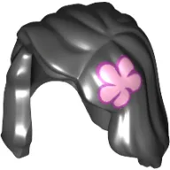 Hair Mid-Length with Part over Front of Right Shoulder and Pink Flower Print on Left Side / Black
