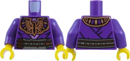 Torso Robe over Medium Lavender Shirt, Copper Winged Scarab Chest Emblem and Collar with Oval Insets, Black Folds, Reddish Brown Rope Belt and Pouches, Dark Bluish Gray Apron Pattern / Dark Purple Arms / Yellow Hands / Dark Purple