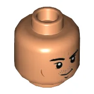 Minifig Head Wong, Goatee Stubble, Raised Right Eyebrow, Cheek Lines Print / Nougat