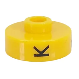 Pen Bead, Round Short, Flat Edge with 'K', '3', 'P' Print / Yellow