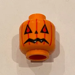 Minifig Head Pumpkin, Jack O' Lantern Print [Blocked Open Stud] / Orange