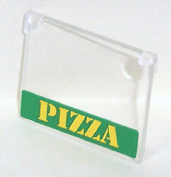 Lego Glass for Window 1 x 4 x 3 - Opening with Yellow 'PIZZA' on Green Background Pattern (Sticker) - Set 7641