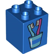 Duplo Brick 2 x 2 x 2 with Toothbrushes in Cup Print / Blue