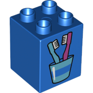 Lego Duplo Brick 2 x 2 x 2 with Toothbrushes in Cup Print / Blue