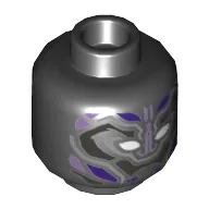 Minifig Head Black Panther, Armor, White Eyes, Dark Purple and Lavender Details Print / Black