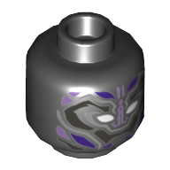 Lego Minifig Head Black Panther, Armor, White Eyes, Dark Purple and Lavender Details Print / Black
