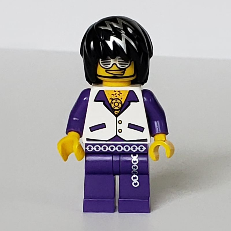 Lego Musician, Man, White Vest over Dark Purple Shirt, Black Hair with Silver Streaks, Glasses