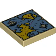 Tile 2 x 2 with Map with Red 'X', Sail Boat, Compass and Blue and Yellow Print