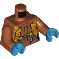 Lego Torso Flight Suit, Straps, Buckles, Zipper Pockets Print, Dark Orange Arms, Dark Azure Hands / Dark Orange