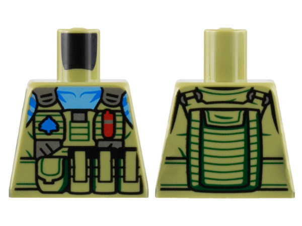 Lego Torso Na'vi with Blue Markings, Medium Blue Neck, Flak Vest with Pouches, and Tree Badge Pattern