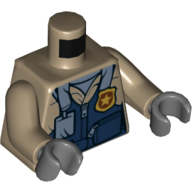 Lego Torso Flight Suit with Dark Blue Vest, ID Badge (Lanyard), and Gold Police Badge Print, Dark Tan Arms, Dark Bluish Gray Hands / Dark Tan