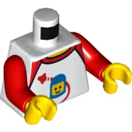 Torso, Shirt, Red Collar, Spaceship, and Classic Space Minifigure Head with Helmet Print, Red Arms, Yellow Hands / White