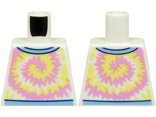 Lego Torso Shirt Bright Pink and Bright Light Yellow Swirl, Bright Light Blue Collar Pattern