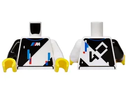 Torso Racing Suit with Black Triangles, Dark Azure, Blue and Red Stripes and BMW M Logo, '40' on Back Pattern / White Arm Left / Black Arm Right / Yellow Hands