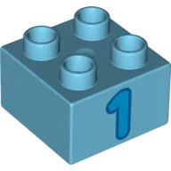 Duplo Brick 2 x 2 with '1' Print / Medium Azure
