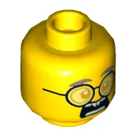 Minifig Head Mr. Clarke, Light Bluish Grey Eyebrows, Glasses with Orange Lenses, Open Mouth / Closed Mouth Print / Yellow