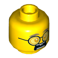 Lego Minifig Head Mr. Clarke, Light Bluish Grey Eyebrows, Glasses with Orange Lenses, Open Mouth / Closed Mouth Print / Yellow