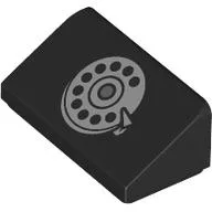 Brick Sloped 30° 1 x 2 x 2/3 with Rotary Phone Print / Black