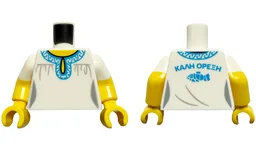 Torso Female Greek Tunic with Dark Azure Collar, Yellow Neck, 'ΚΑΛΗ ΟΡΕΞΗ' (Enjoy Your Meal) and Mosaic Fish on Back Pattern / Yellow Arms with Molded White Short Sleeves Pattern / Yellow Hands / White