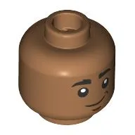 Minifig Head Wim, Thick Black Eyebrows, Reddish Brown Lines, Neutral/Scared / Medium Nougat