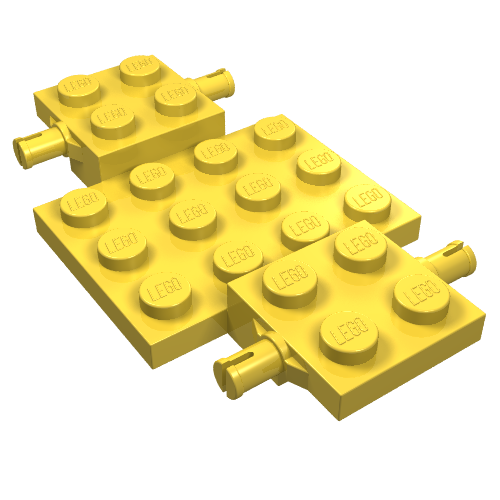 Lego Vehicle Base 4 x 7 x 2/3 with 3 x 4 Recessed, Wheel Pins / Yellow