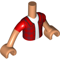 Lego Minidoll Torso Boy with Red Plaid Shirt/Jacket, White Shirt, Nougat Hands / Nougat