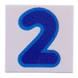 Tile 2 x 2 with Dark Blue '2' Print / White
