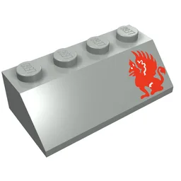 Brick Sloped 45° 2 x 4 with Red Dragon Right Print / Light Gray
