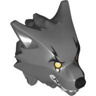 Lego Minifig Head Special, Werewolf Drummer with Yellow Eyes Print / Dark Bluish Gray