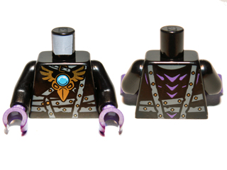 Lego Torso Armor with Dark Bluish Gray Belts, Gold Raven Pendant and Dark Azure Round Jewel (Chi) Pattern / Black Arms / Dark Purple Hands